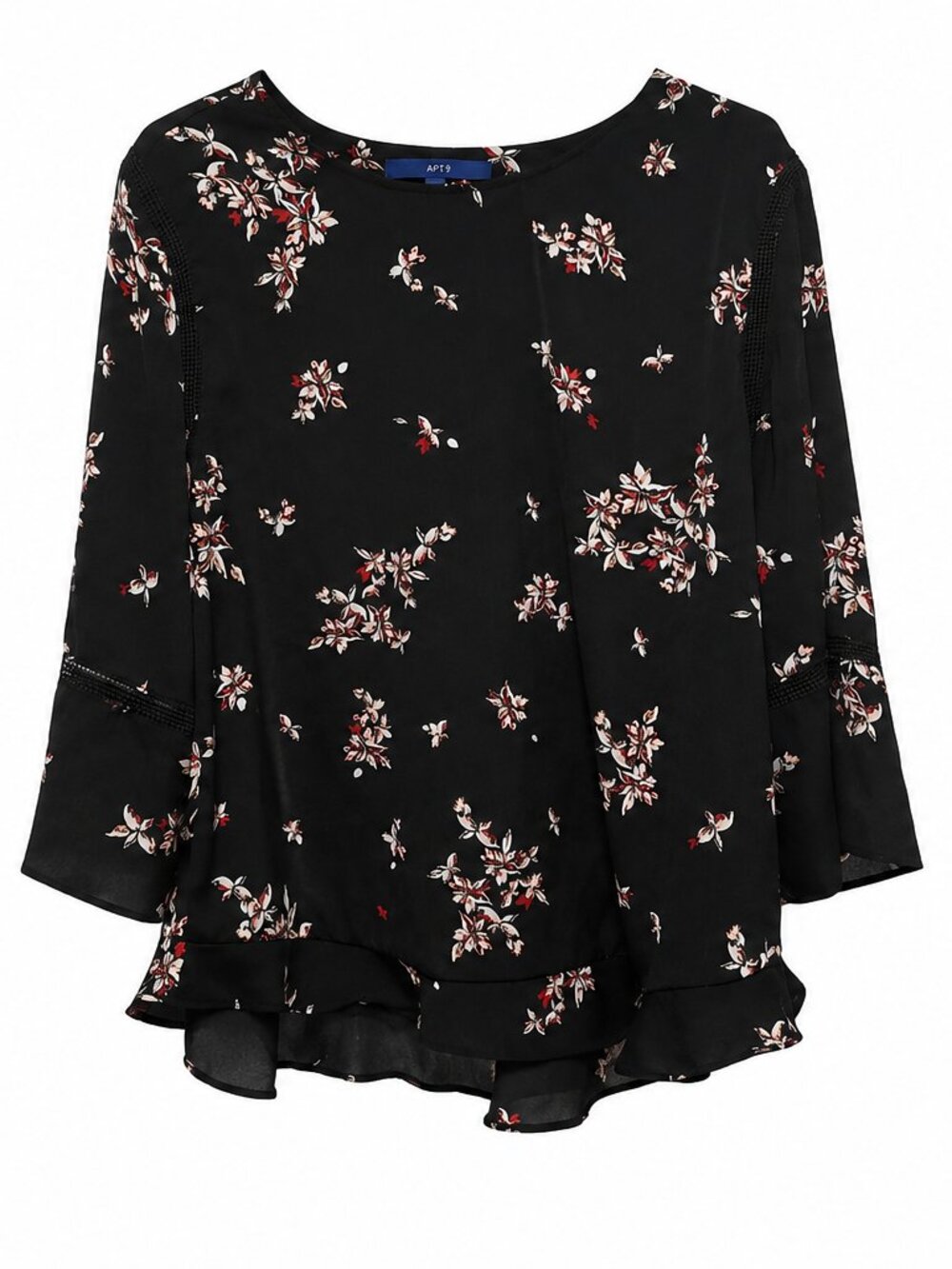 Apt. 9 Black Floral Ruffle-Hem Blouse